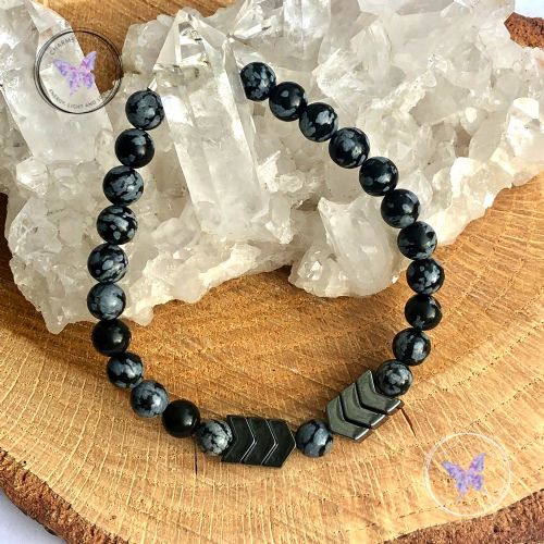 Snowflake Obsidian & Hematite Arrow Bracelet